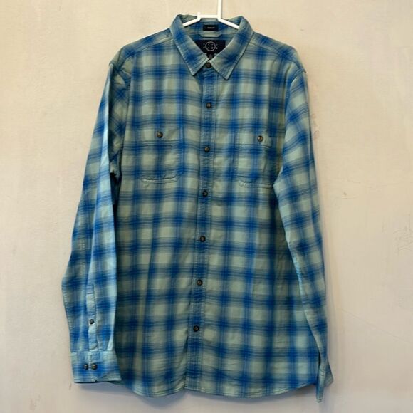 Even Tide blue turquoise long sleeve plaid collared shirt Size L Tall NWOT - Picture 1 of 11